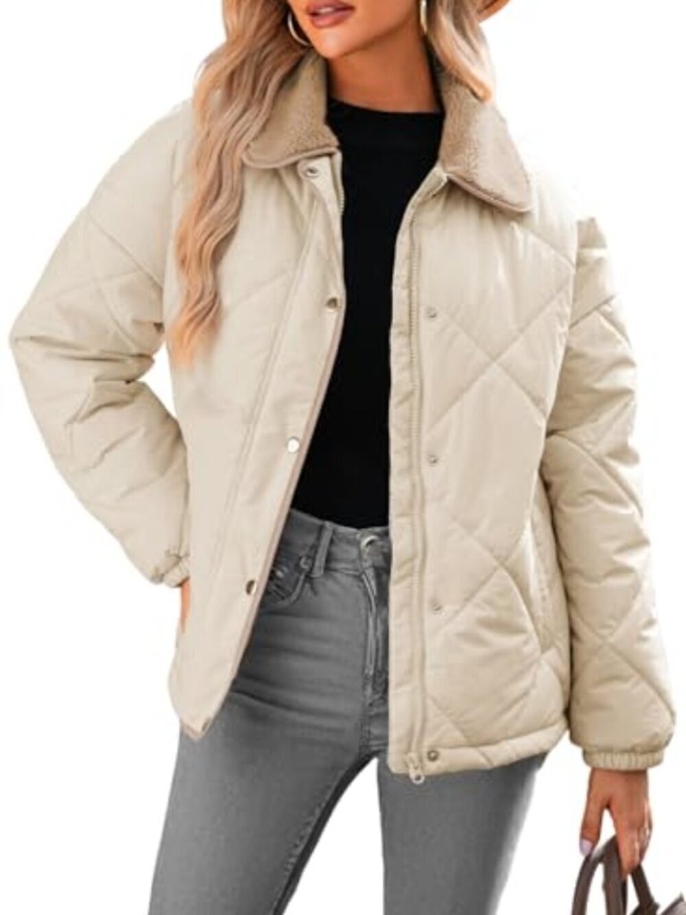 🆕 Women's Winter Casual Quilted Jackets Long Sleeve Button Down Puffer Jacket